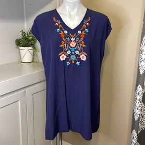 Shein dress navy embroidered neck line